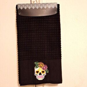 Sugar skull kitchen towels day of the dead Dia de Los Muertos black cottontowels